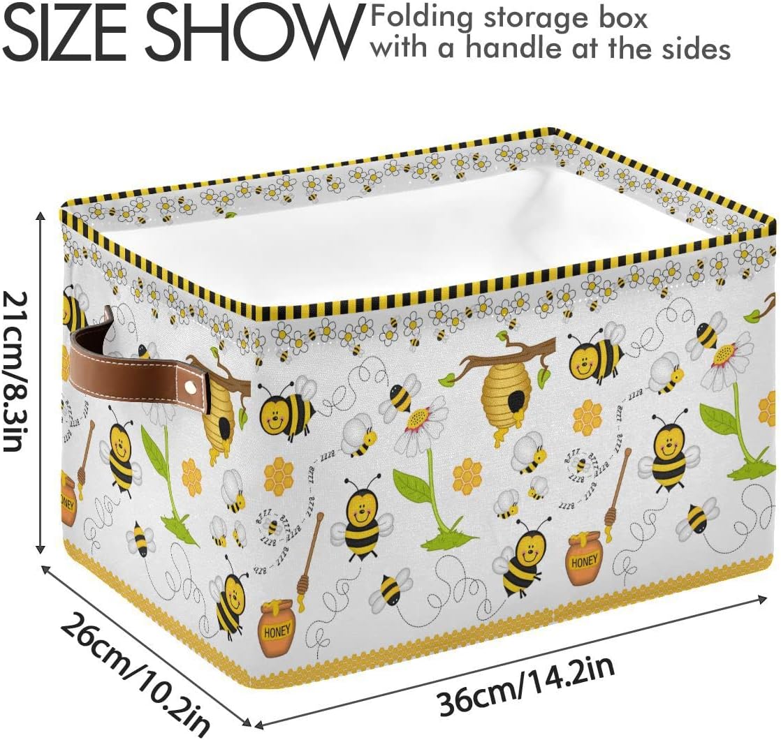 Cute Bees Gnomes Honey Storage?Basket?Fabric?Laundry?Baskets Spring Summer Flowers Daisy Storage?Boxes?Organizer?Bag?for?Baby?Cloth?Dog?Toy?Book?Storage?Cubes?Shelf?Closet?Bins?16¡Á12¡Á8?Inches
