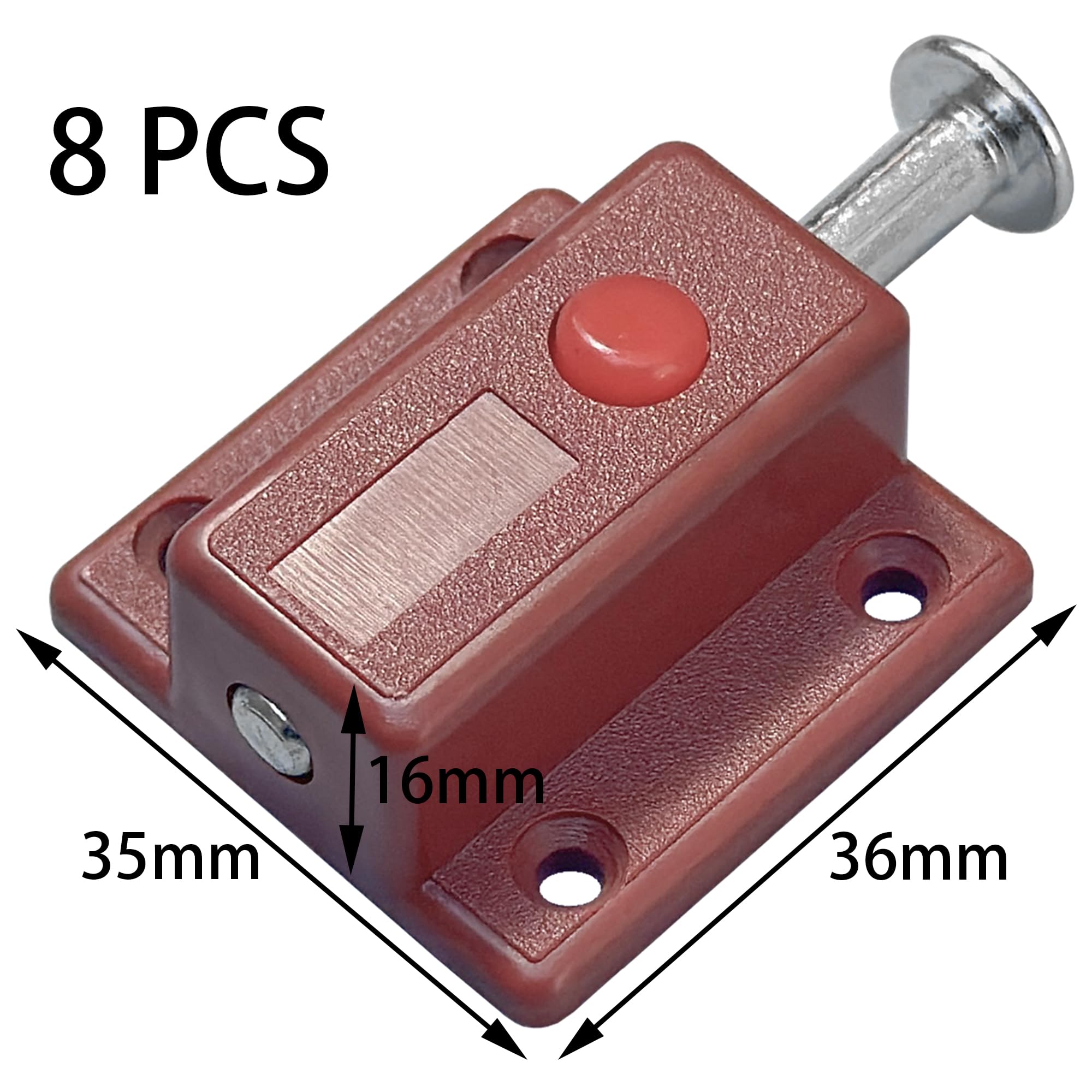 8 PCS Plastic Spring Loaded Automatic Door Latches with Push Button (Brown) - Image 4