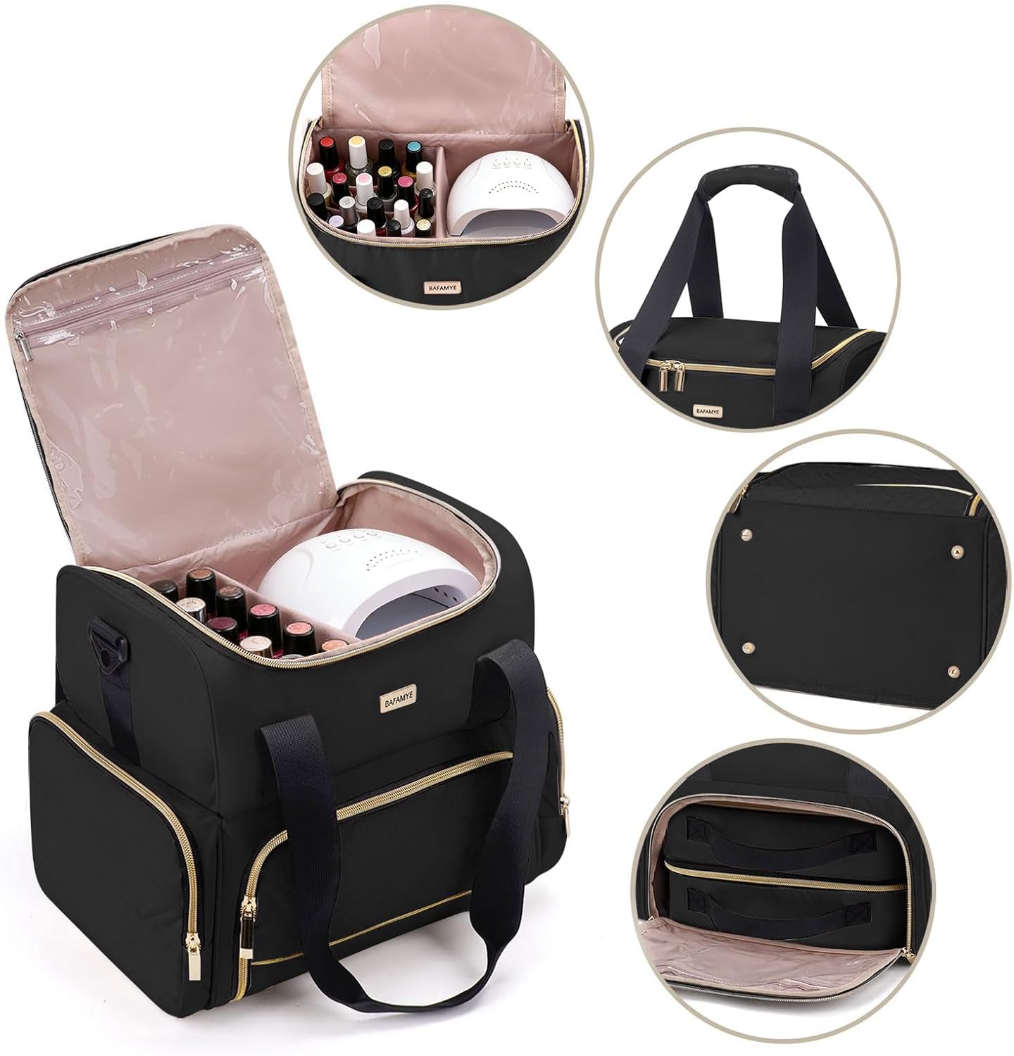 Nail Polish Organizer Holds 80 Bottles(15ml/0.5fl.oz)& Nail Lamp,Large Nail Polish Organizer Bag with 2 Detachable Bags, with Shoulder Strap Portable Nail Supplies Kit Organizer Carrying Case