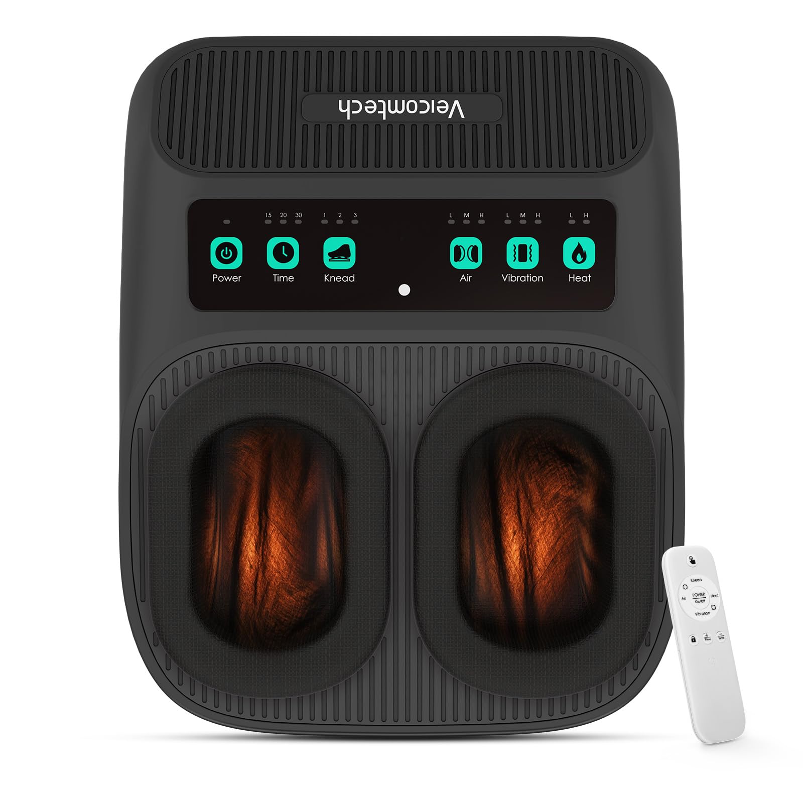 veicomtech Shiatsu Fußmassagegerät mit Wärme, elektrisches Massagegerät für Plantarfasziitis Neuropathie mit Fernbedienung, Vibration und Kompression einstellbar (schwarz)