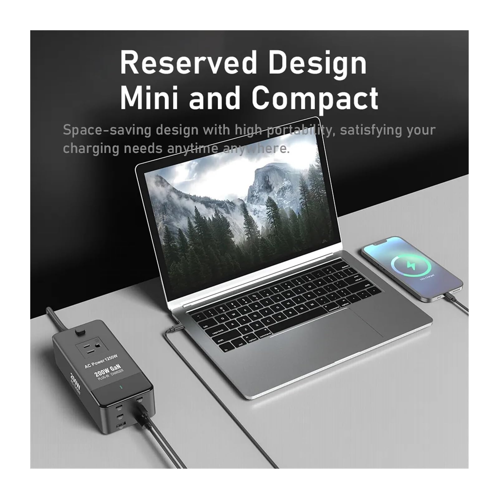 Ładowarka USB, Ładowarka biurkowa GaN3 200 W Listwa zasilająca Stacja szybkiego ładowania USB C o mocy 100 W dla smartfona