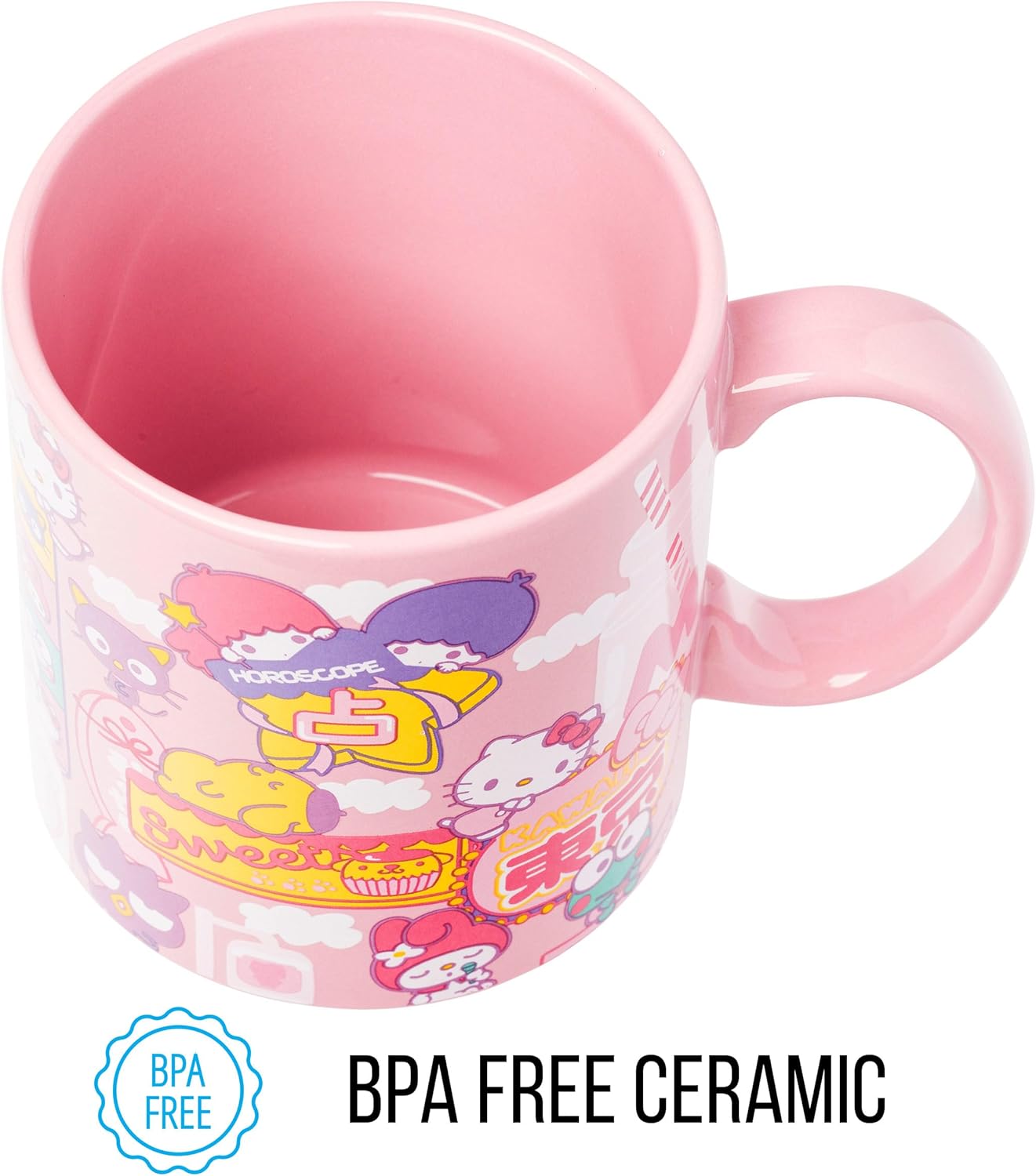 Silver Buffalo Sanrio Hello Kitty and Friends Kawaii Tokyo Theme Featuring Little Twin Stars, Chococat, My Melody, Keroppi, Badtz-Maru, and Pompompurin Ceramic Mug, 20 Ounces - Image 8