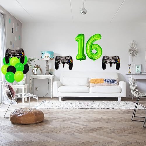 Miniatura 6 de Juego de globos de fiesta de videojuegos para niños, decoraciones de fiesta de cumpleaños número 16, globos de látex de aluminio de Mylar de 40