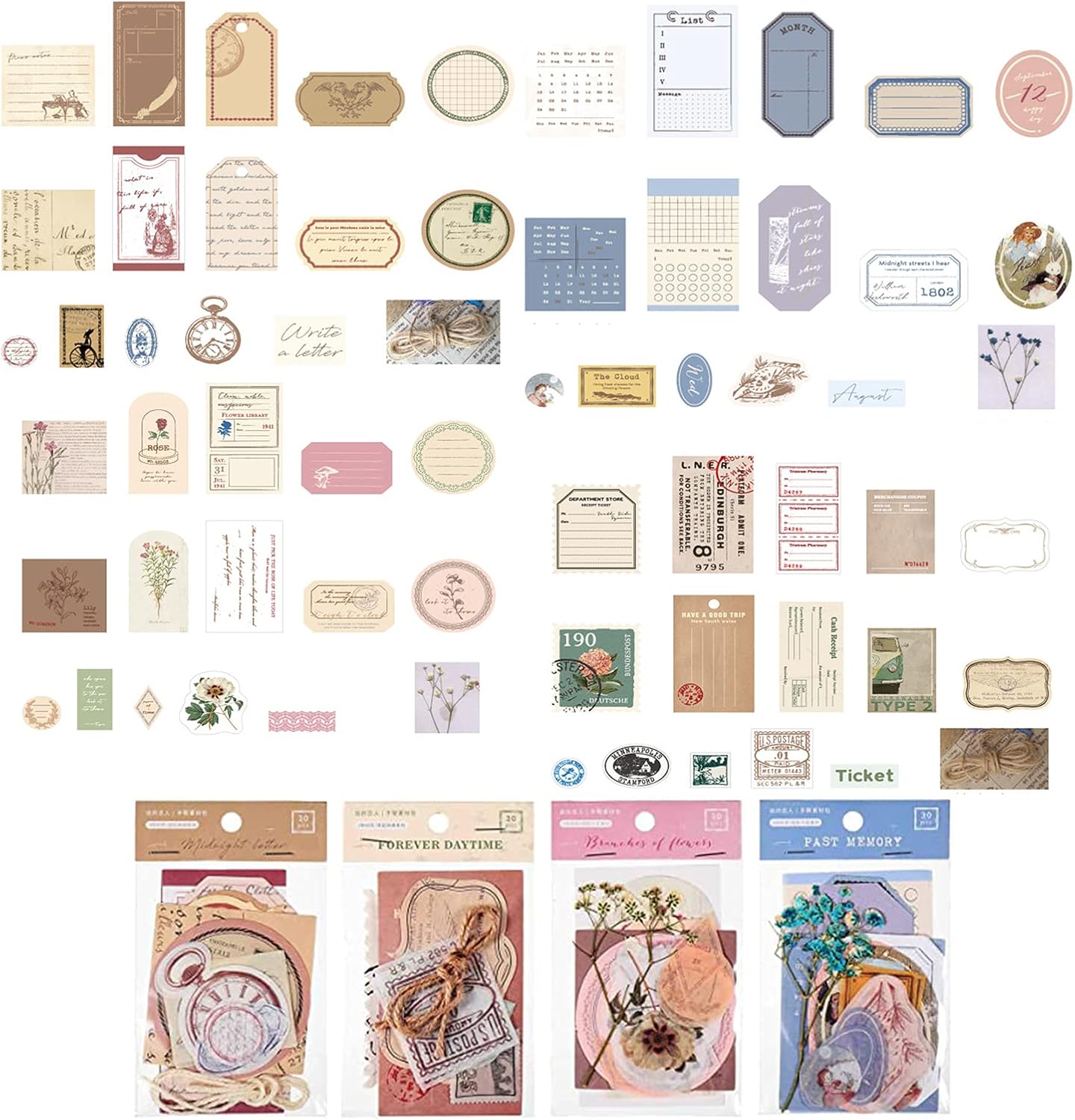 Cenbee 120 PCS Vintage Scrapbook Paper Stickers, Antique in Aged Scrapbook Stamp Stickers, Personal Retro Crafts Parchment Paper Stickers, Journaling Projects and Paper Stationary Collection Supplies