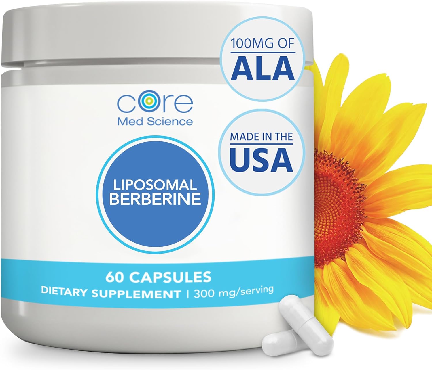 Core Med Science Liposomal Berberine Supplement, 300mg - Physician Formulated Berberine HCL with Alpha Lipoic Acid for Blood Sugar, Metabolic Health & Gut Support - High Absorption – 60 Capsules
