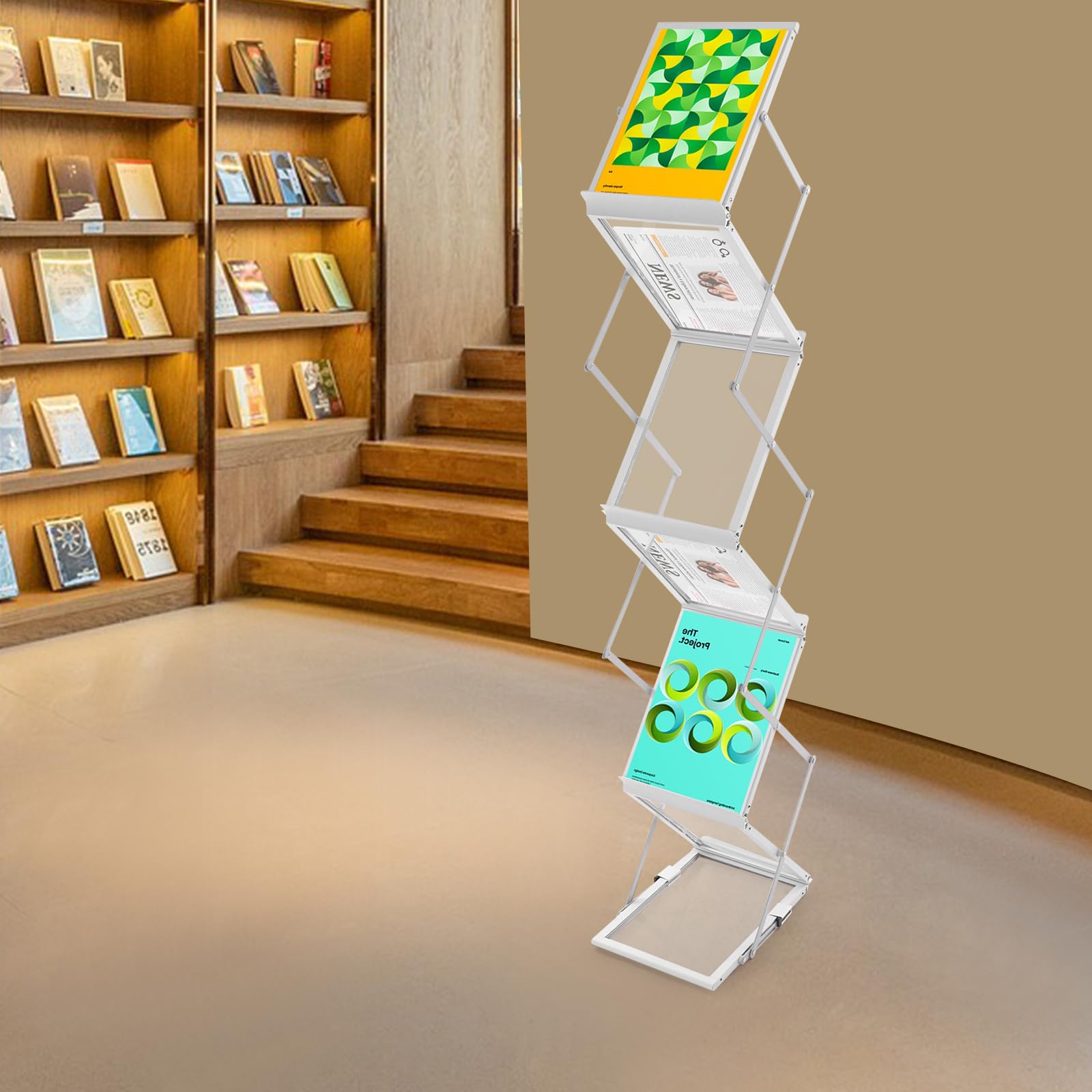 A4 Prospektständer, Faltbar Prospektständer Prospektaufsteller mit 6 Broschüren, Tragbarer Zeitschriftenständer für Büro, Einzelhandel und Messe-Ausstellungen