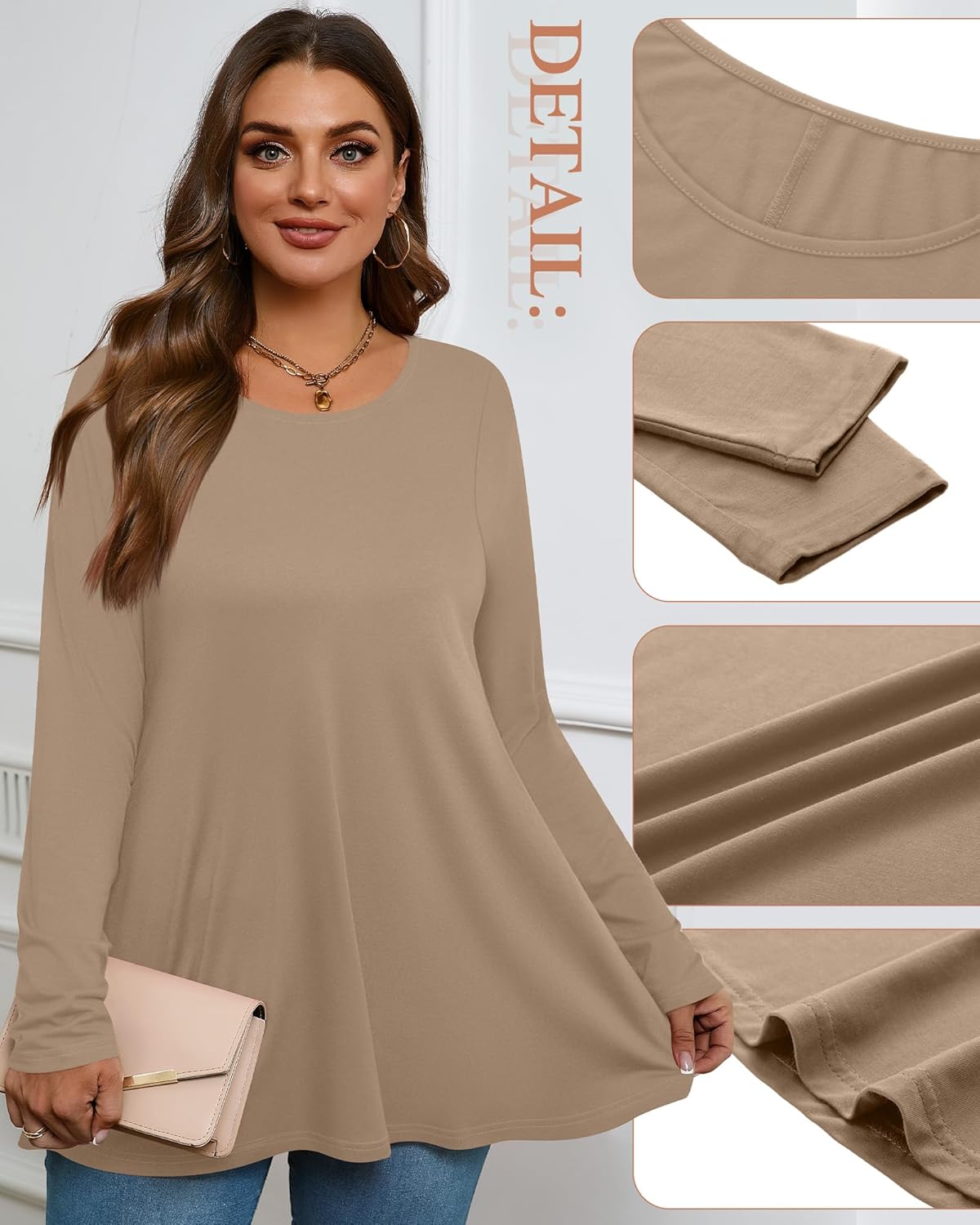 3 Pack Women's Plus Size Tunic Top Casual Long Sleeve Shirts Knitted Loose Fit Blouse Wear with Leggings - Image 5