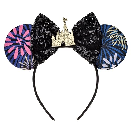 A Miaow Diadema de orejas de ratón negras MM Glitter para mujer, diseño de mariposa y lentejuelas, cierre de pelo, accesorio de parque (color