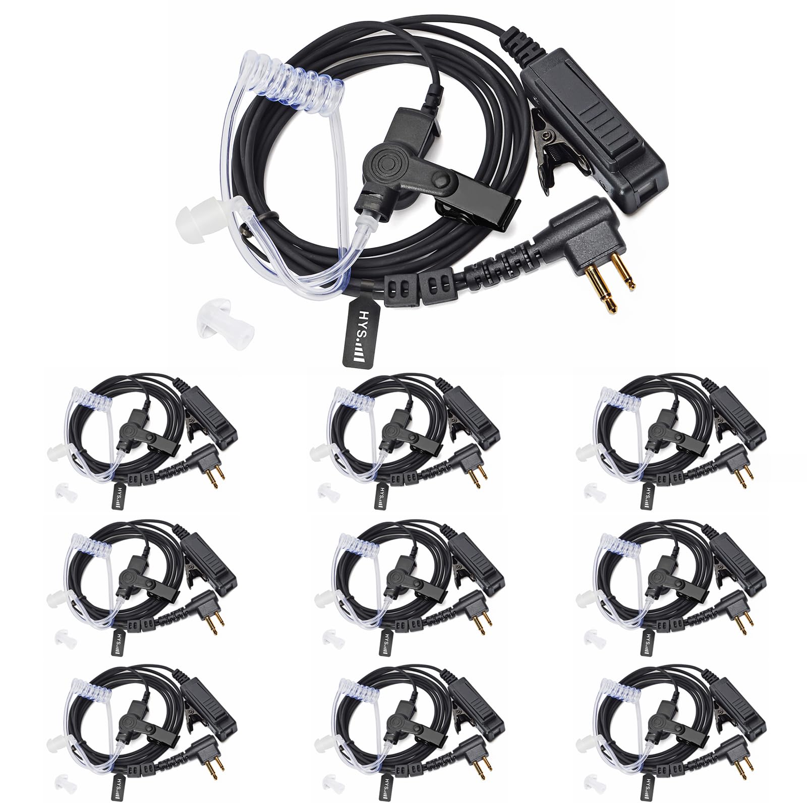 HYS Funkgerät Headset verdeckt Akustik Tube Security Schallschlauch Kopfhörer kompatibel mit Motorola CP040 DP1400 GP68 GP88 GP300 CT150 Pro1150 2-Wege-Radio (Schwarz-10)