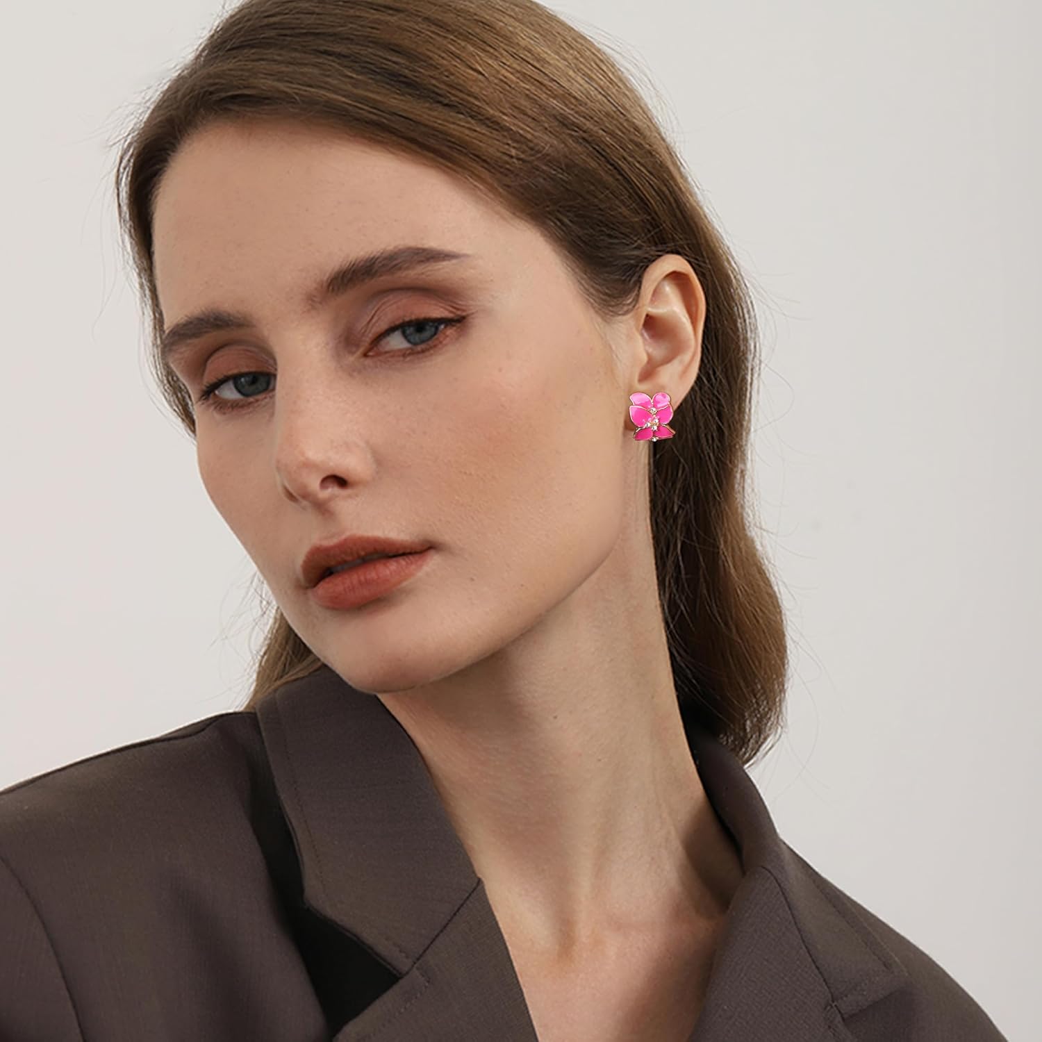 FIASASO Flower Clip on Earrings for Women Colorful Statement Petal Clip Earring for Non Pierced Fake Earrings White Crystal White Pink Black Yellow Petal - Image 6