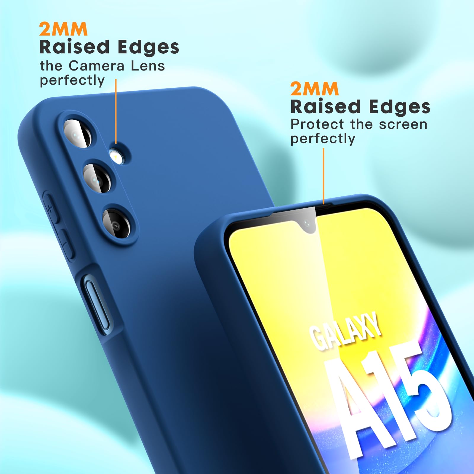 Vansdon Cover Compatibile con Samsung Galaxy A15 4G/5G, 2 Pellicola Protettiva in Vetro Temperato, Gomma Gel di Silicone Liquida Antiurto Custodia - Blu