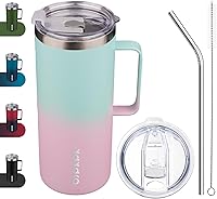 Vista 9 de BJPKPK Taza de café aislada con 2 tapas, vaso aislado de acero inoxidable de 25 onzas con asa, tazas de café de doble pared con aislamiento al