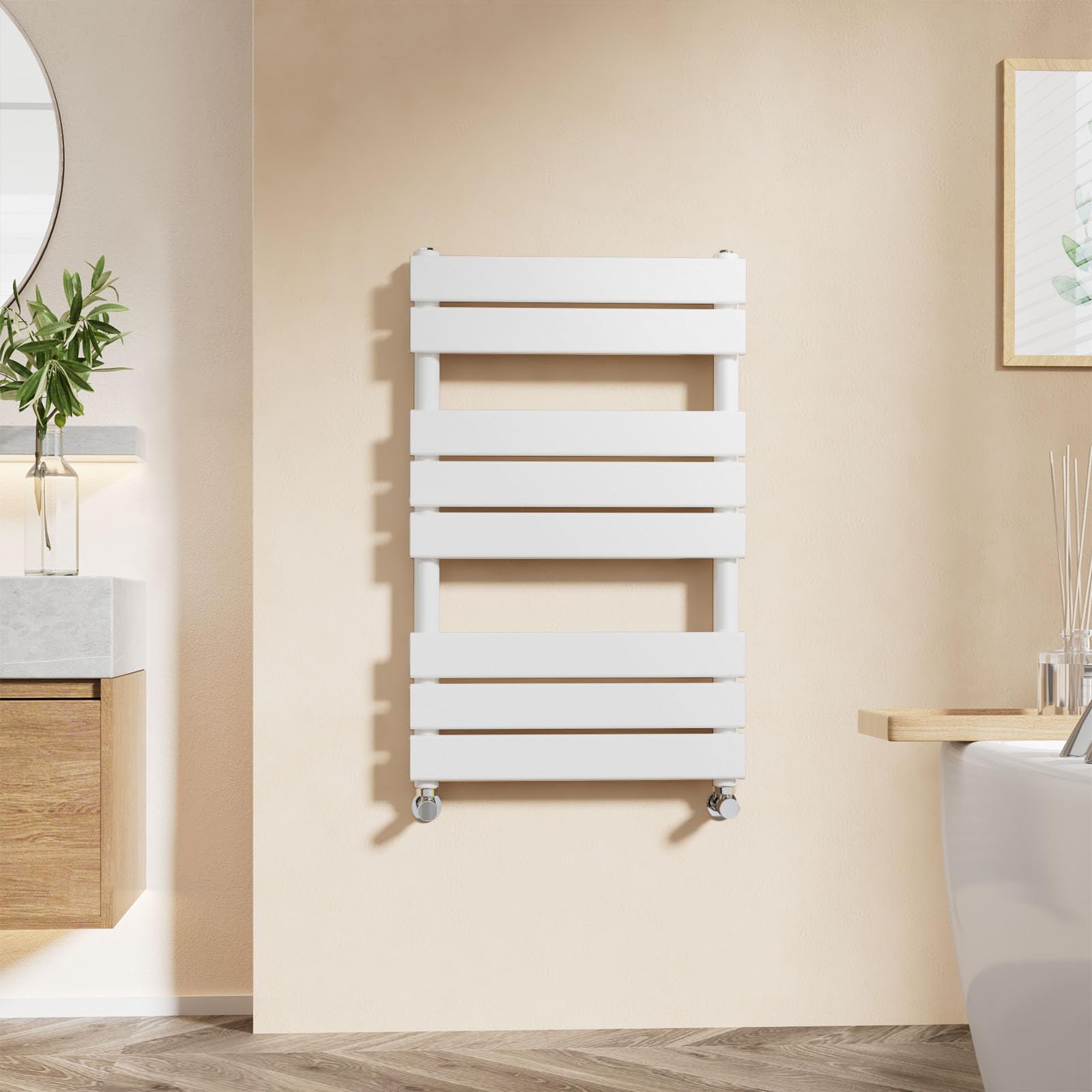 EMKE White Flat Panel Heated Towel Rail Radiator 800 x 500 mm - Wall Mounted Central Heating Bathroom Towel Warmer — image 1