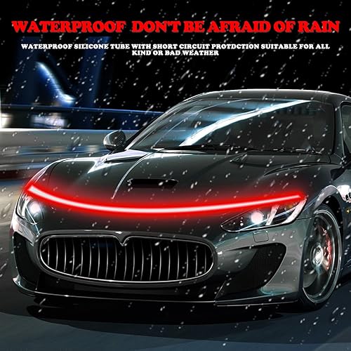 Miniatura 7 de Chemini Tira de luces LED para exteriores de automóvil, 70 pulgadas, tira de luz LED para el capó del automóvil, tira de luz LED para correr diurna,