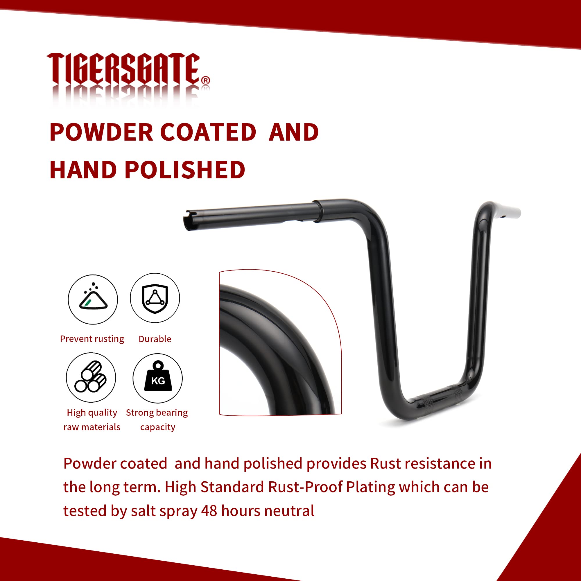 TIGERSGATE 12" mid-rise Ape handlebar 1.25 Fat Handlebars for 2014-UP Harley Road King Special, 2018-UP Softail Fat Bob, Breakout, Street Bob, FXDRS, Fat Bob, Low Rider.