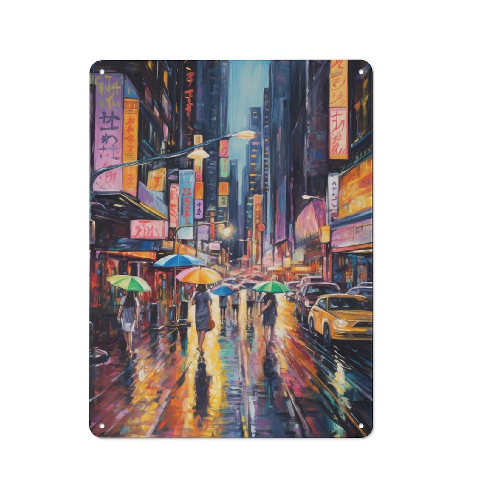 Junmoney Painting Cityscape Retro Metal Wall Decor 40X30cm, Tin Wall Sign For Home, Shop, Pub Or Studio Wall, Personal Accent For Everyday Walls