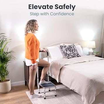 Pelegon Adjustable Step Stool with Handle for Elderly (300LB Capacity) Bedside Safety Step for High Beds, Height Adjustable Platform & Handle, Non-Slip Stable Frame, Easy Assembly
