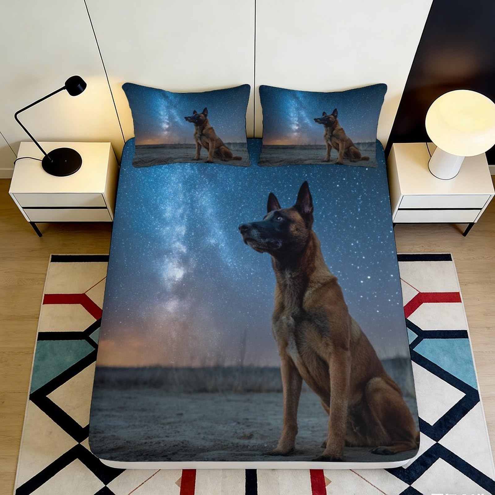 Jqzkxnhpbr Style-6 3D Printed Starry Sky Fitted Sheet Microfiber Brown Belgian Malinois Bed Cover For Bedroom Guest Room Mattress Decor 90X200x25cm