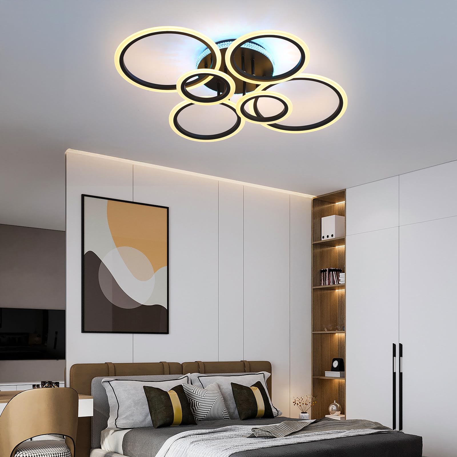 STCH Plafon LED Techo Regulable 80W, Lamparas de Techo Salon, Lampara Techo Dormitorio con Control Remoto Negro, Plafones de Techo Modernos, Iluminación Lámpara para Cocina Oficina Corredor Balcón
