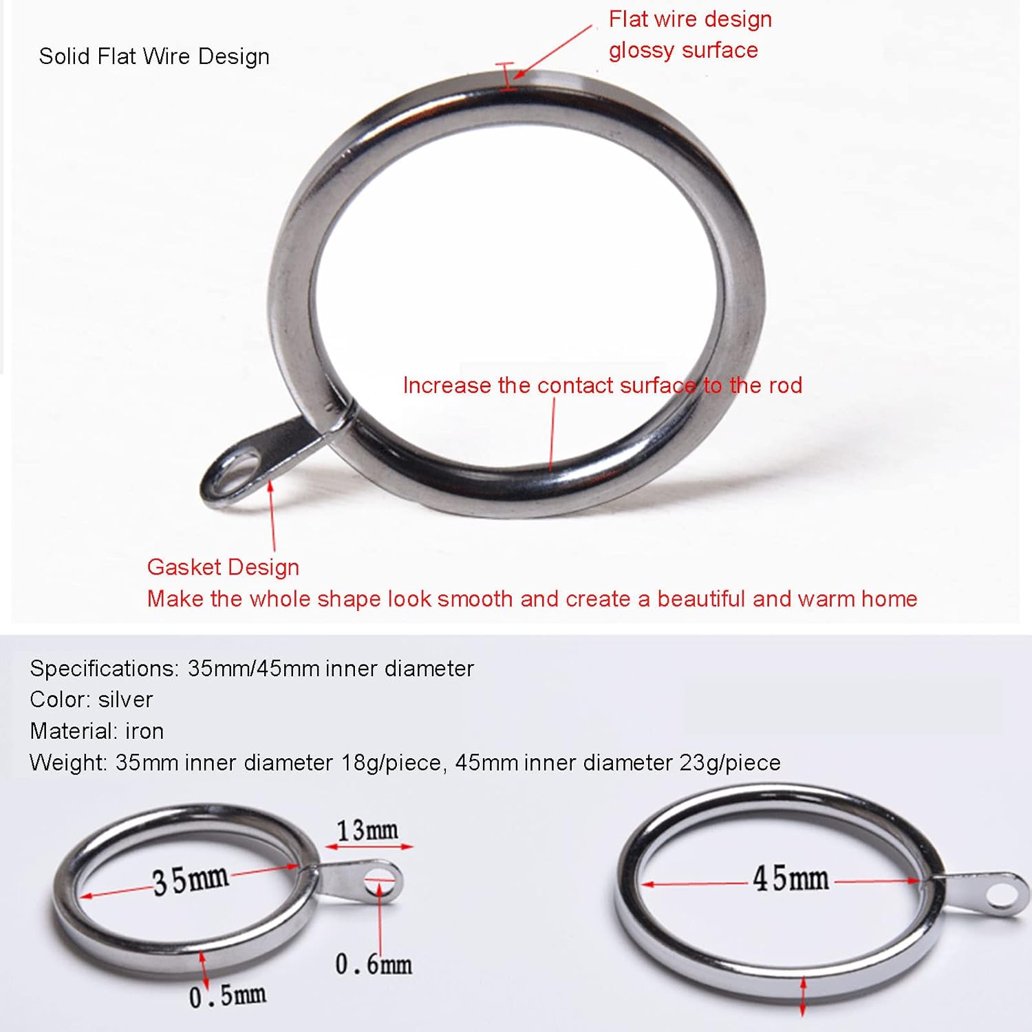 20 Pieces Metal Drapery Curtain Rings Curtain Hanging Rings Rustproof Decorative Shower Curtain Rings for Window Door Shower Curtain,4.5cm (3.5cm)