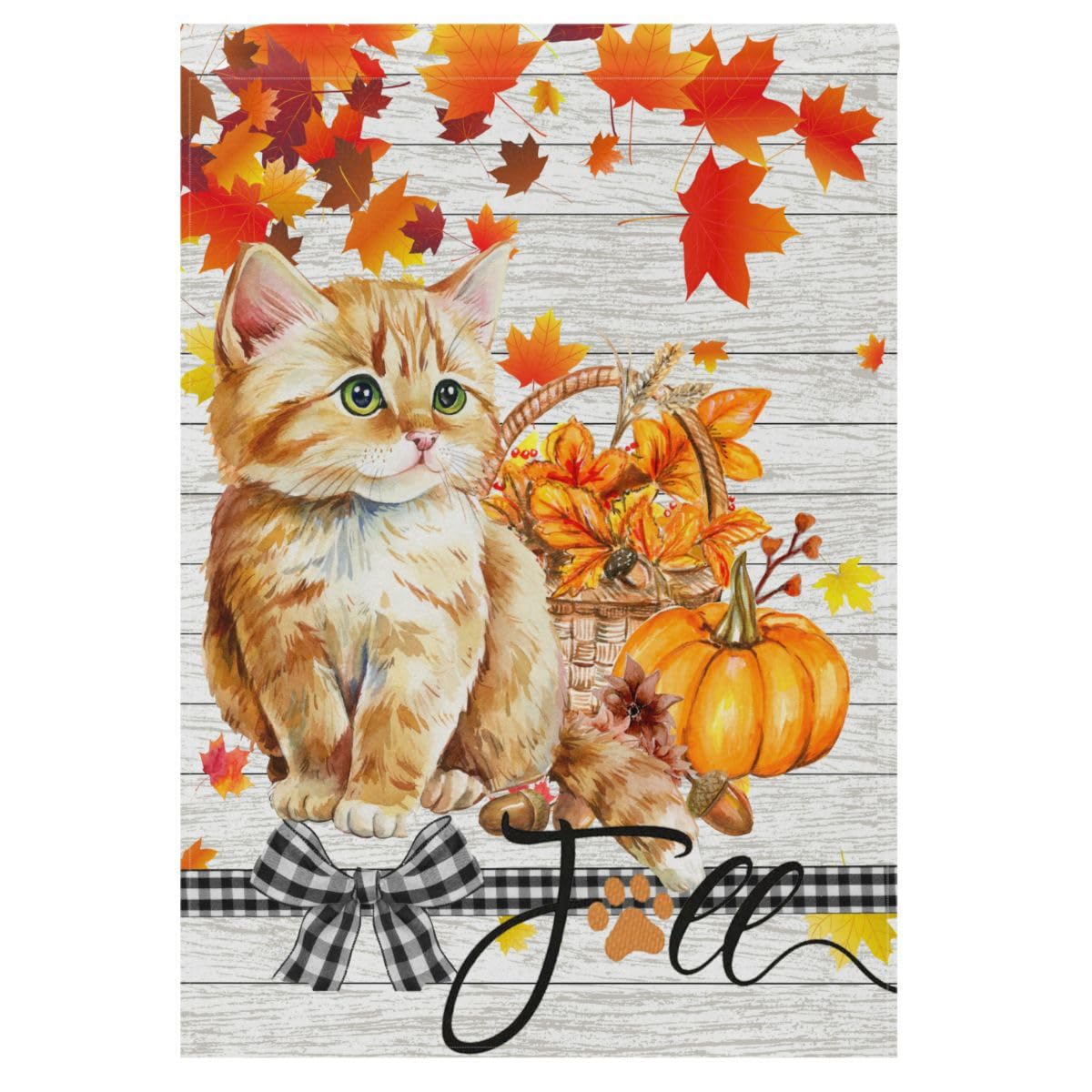 Wamika Hello Fall Cats Kitty Flags Double Sided 28x40 IN Maple Leaves Pumpkin Basket Garden Flag Large Outdoor Flag Autumn Harvest House Yard Decorations