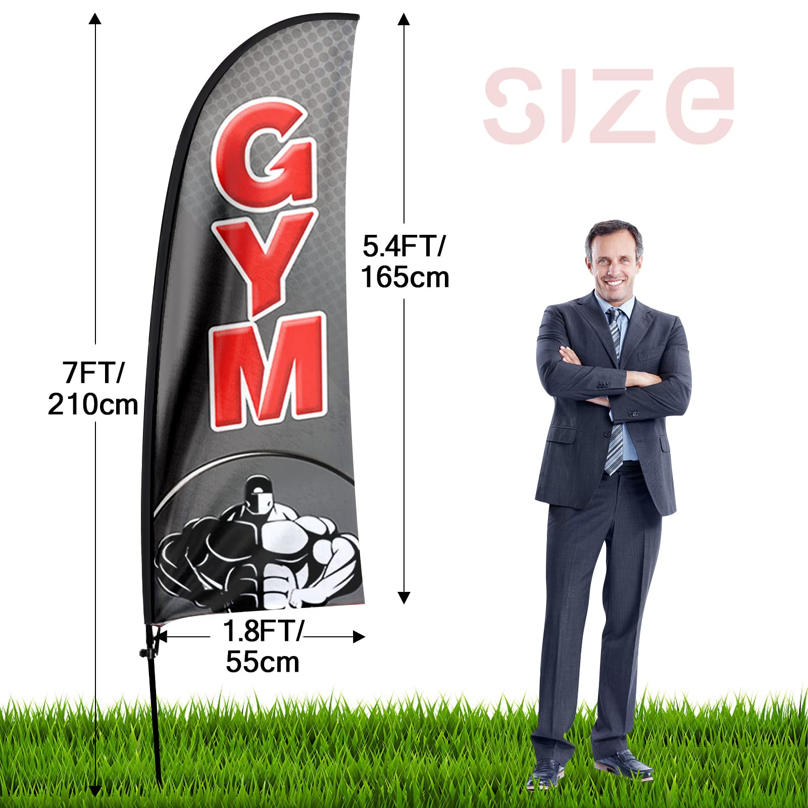 Bandiera della piuma della palestra e corredo del palo, bandiera della palestra di 7 FT per la pubblicità del negozio della palestra senza vento