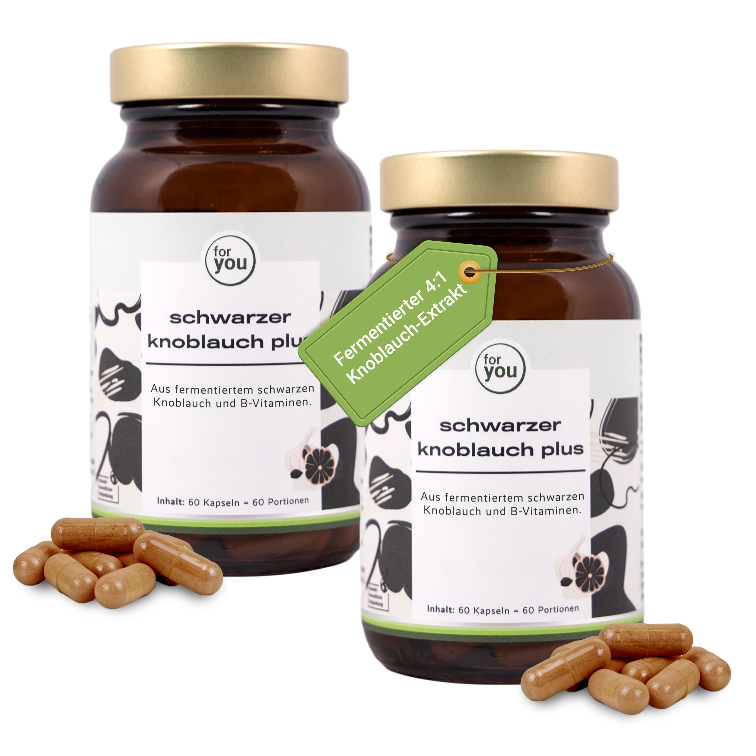 for you Schwarzer Knoblauch Kapseln – fermentierter 4:1 schwarzer Knoblauch-Extrakt mit 1 mg S-Allylcystein pro Kapsel, Vitamin B1, B12 & Folsäure – geruchsneutral, vegan – 120 Kapseln