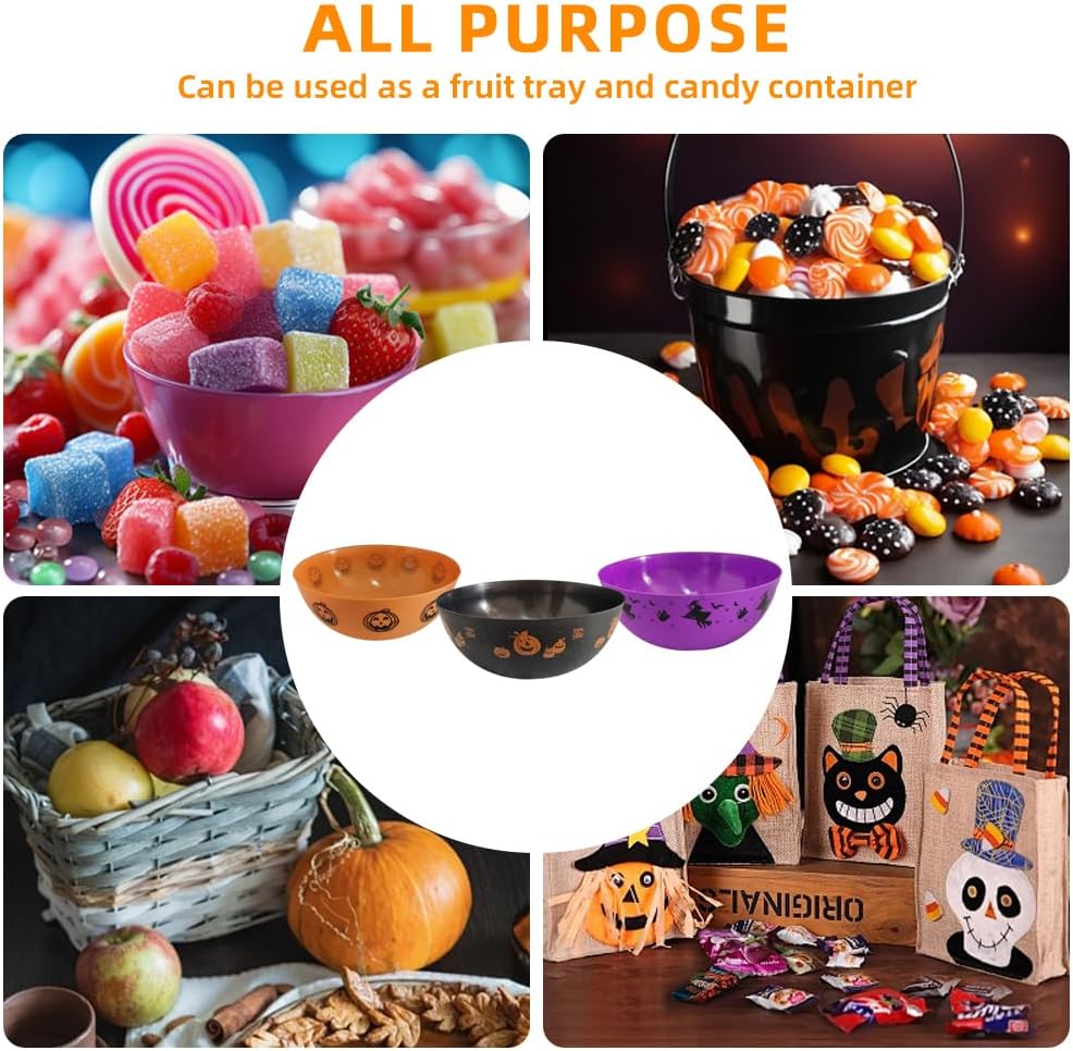 10 Pcs Halloween Candy Bowl Plastic Trick or Treat Bowls LargeParty Plastic Serving Bowl Tableware Halloween Candy Holders Party Supplies