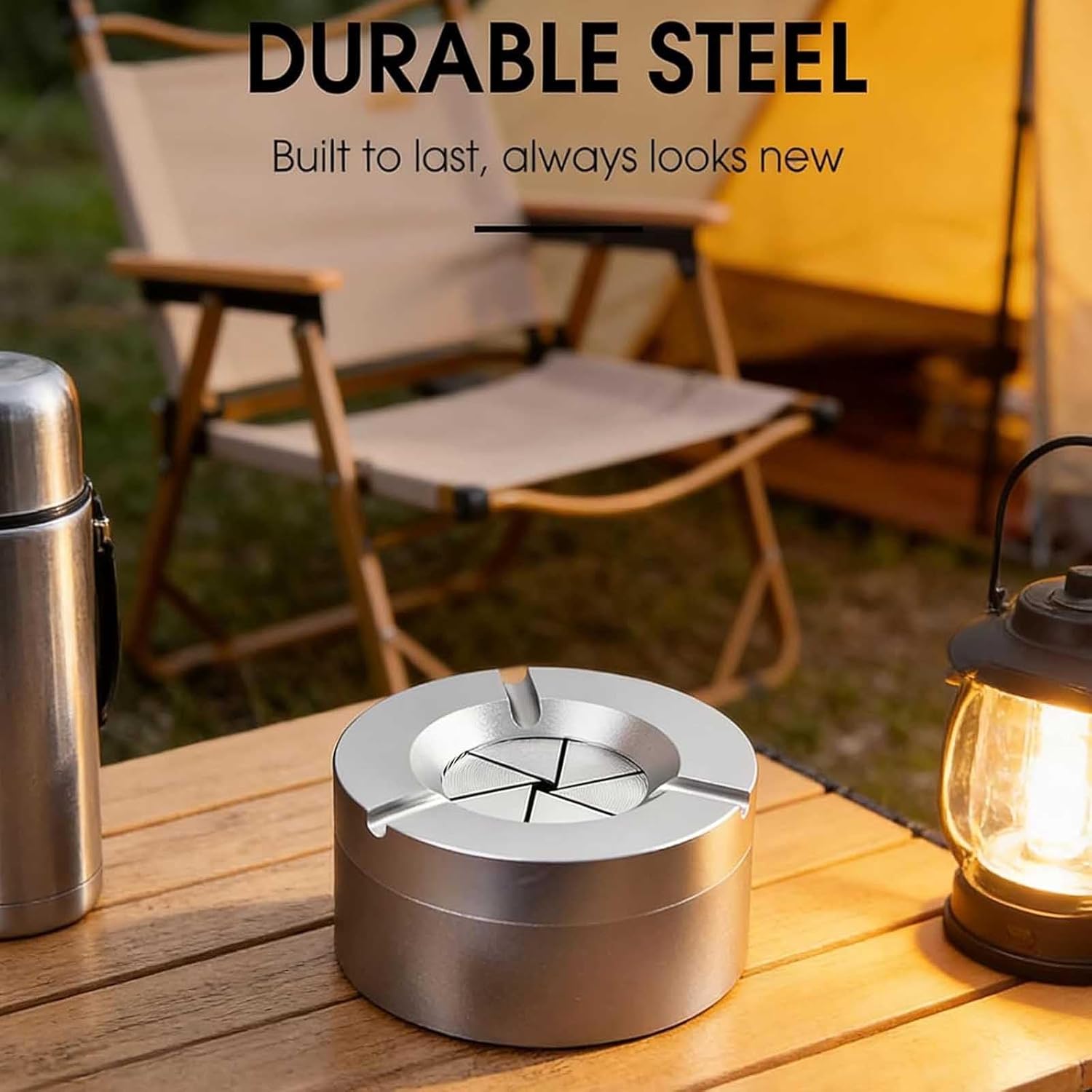360° Stainless Steel Twist-Lock Ashtray, Windproof Ash Tray with Spin Lid - No Smell, Rotating Sealed Ashtray Transforms with Cigarette Holder for Car & Home,Improve Your Convenience (Car)