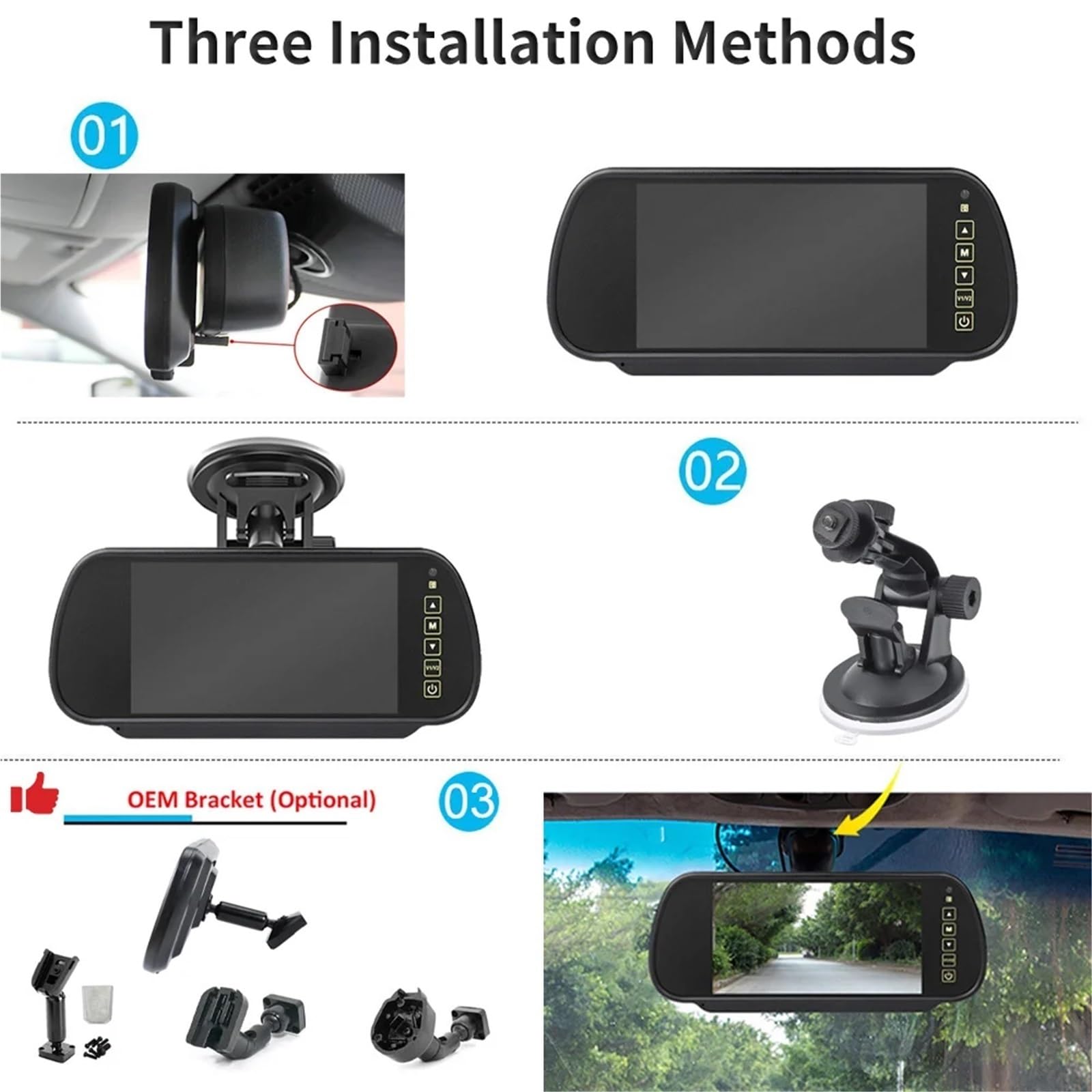 cámara de automóvil Kit de cámara de marcha atrás con luz de freno AHD 1080P con monitor de espejo retrovisor de 7 pulgadas para Fiat para Ducato, para Citroen para Jumper, para Peugeot para Boxer(Cam