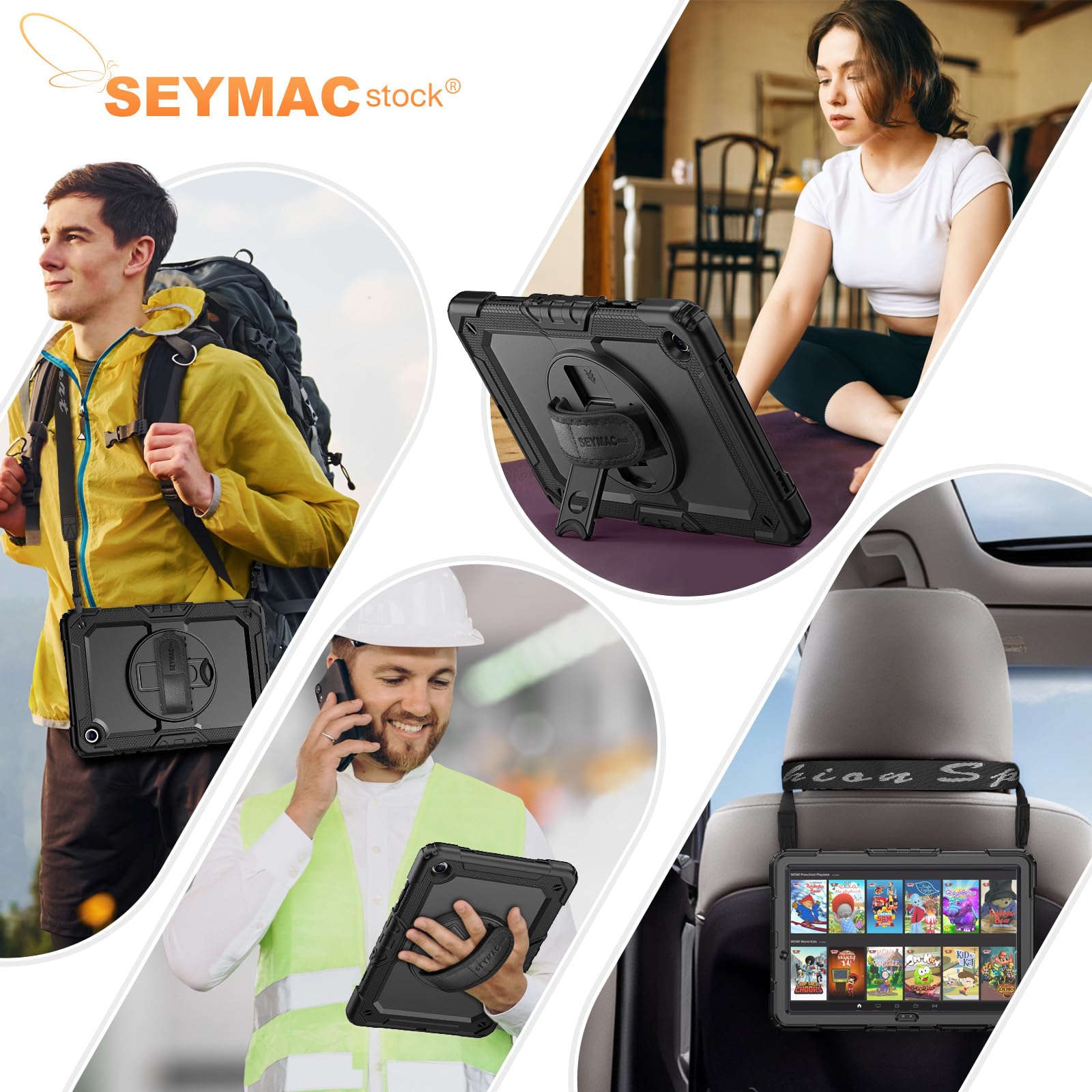 SEYMAC stock Coque pour Samsung Galaxy Tab A11+ Plus 11'' 2025/ A9+ Plus 11'' 2023, Coque Antichoc avec Protecteur D'écran Porte-Stylo [Dragonne Rotative à 360] et Support, Noir