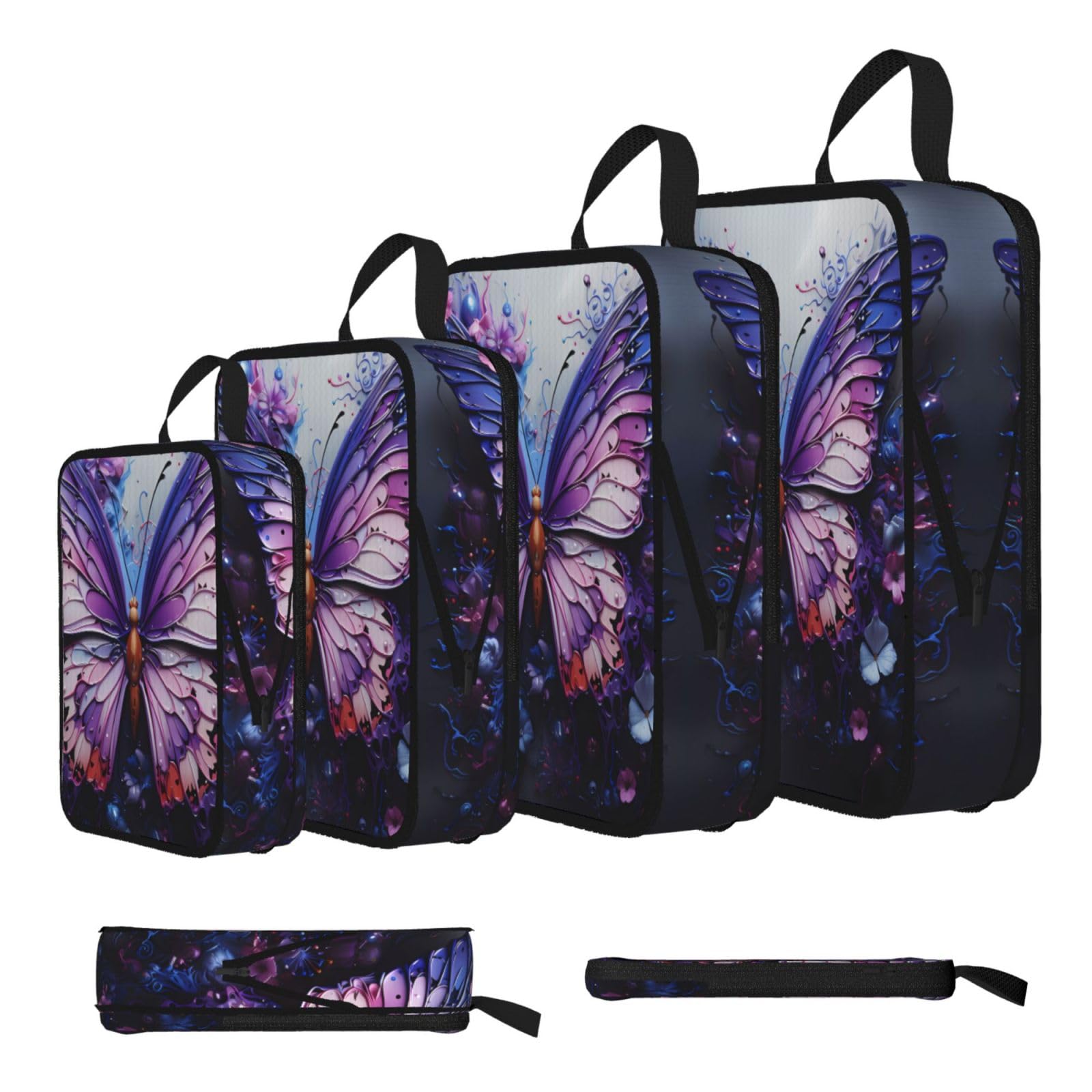 Sxzvvbn Black Purple Butterfly Flowers Compression Packing Cubes 4 Piece Set