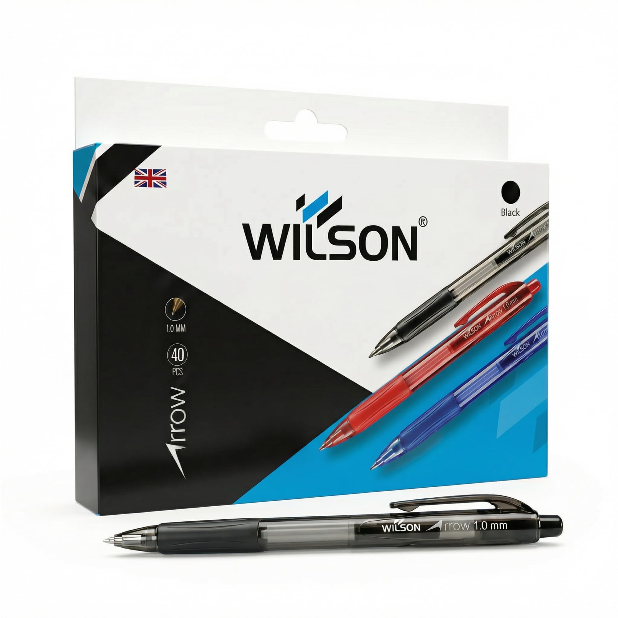 Wilson Retractable Black Pens 1.0MM Pack of 80 Medium ballpoint pens Smooth Writing Comfort Grip Office School stationery supplies black ink Pen with Visible Ink Supply for Everyday biro pens