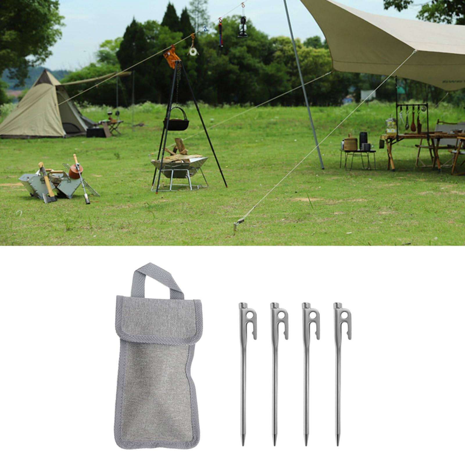 Piquet de tente en acier inoxydable avec sac de jardin, piquets de pelouse, camping en plein air pour fixations, tentes, bâches, auvents, ancrages au sol pour