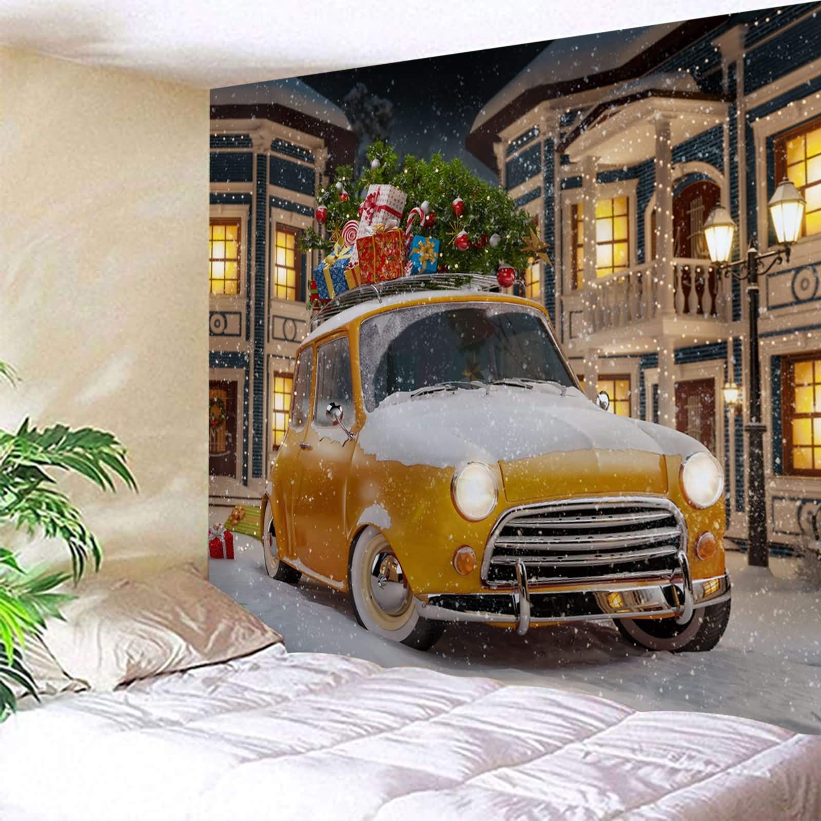Arazzo da Parete Natalizio, Arazzo Moderno da Parete Auto Regalo di Natale Giallo Bianco Arazzo Tappeto Muro Decorativo, 180x230CM