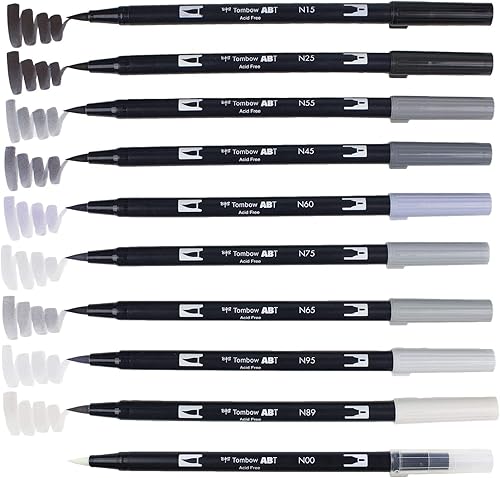 Miniatura 6 de Tombow ABT - Juego de 10 bolígrafos de doble pincel, color gris