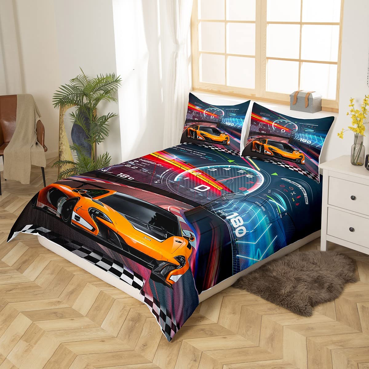 Loussiesd Race Car Bedding Set Boys Extreme Sports Duvet Cover Set for Kids Boys Cool Car Comforter Cover Car Sports 1 Duvet Cover with 2 Pillowcases Super King - Image 3