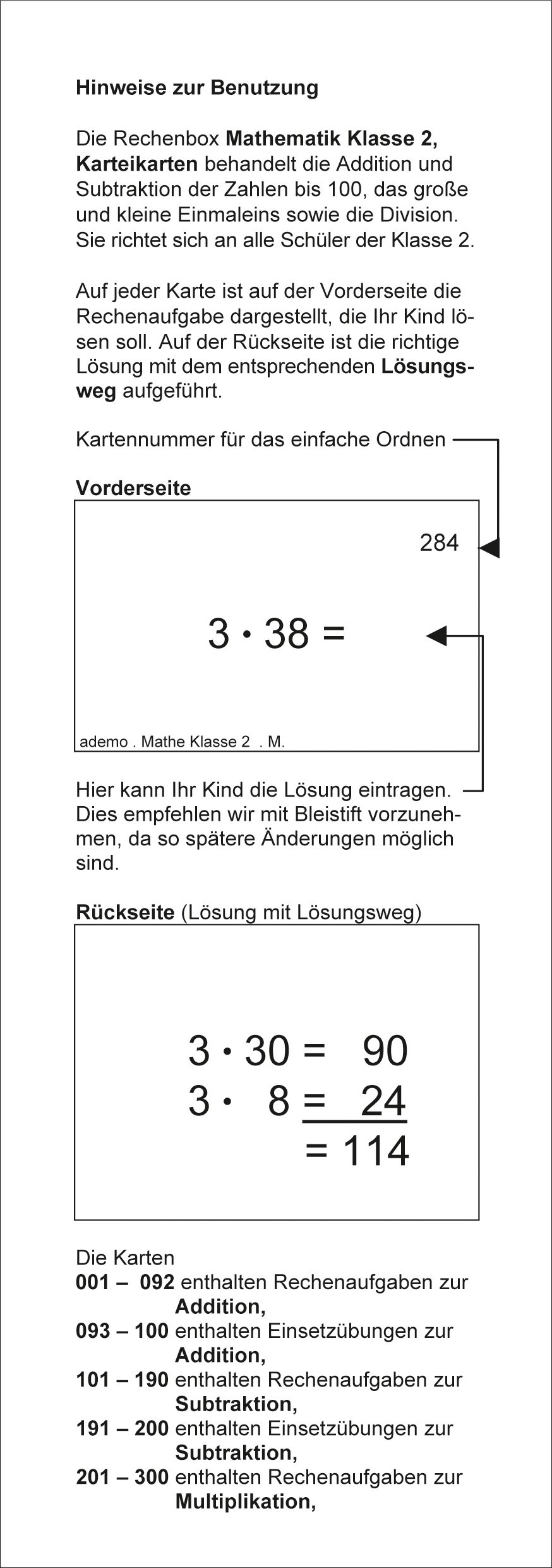 Karteibox Mathe, Klasse 2