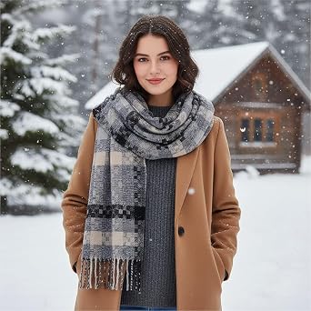 Plaid Winter Scarf for Women,Cashmere Feel Oversized Soft Warm Shawl Wrap, Thick Blanket Scarf for Cold Weather