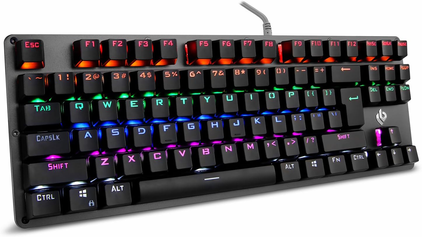 Professional Gaming Mechanical Keyboard 87 Key, LEOBOG K21 Laser Engraved Keycaps, Blue Switches Aluminum Chassis Black