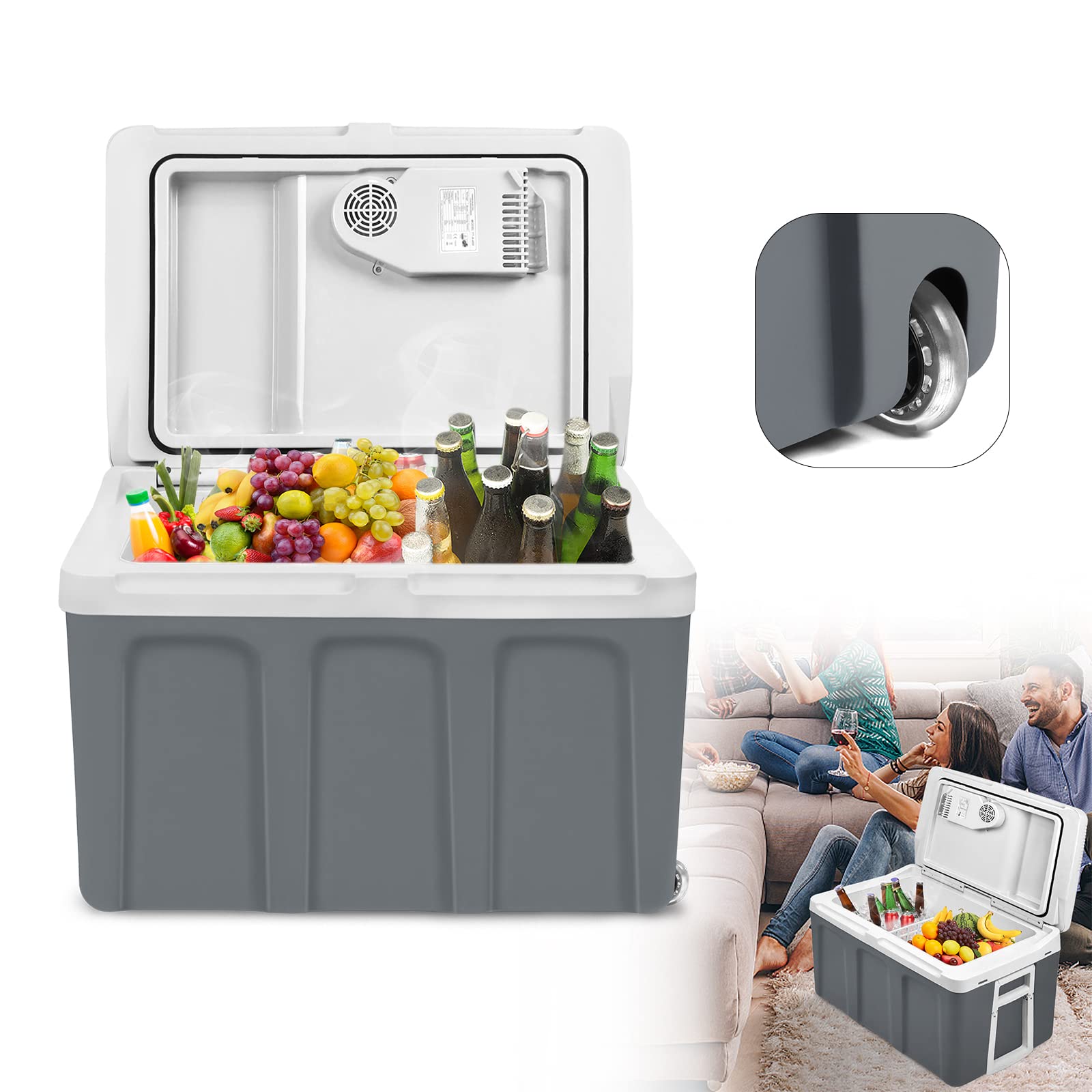 LZQ Réfrigérateur portable de 48 l avec roues, 12 volts et 230 volts avec fonction de refroidissement et de maintien de la chaleur pour voiture, bateau, prise et camping