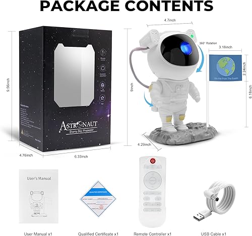 Miniatura 10 de LUXONIC Proyector de astronauta estrella con altavoz Bluetooth, luz nocturna de techo de nebulosa de luna y galaxia, control remoto, regalo para