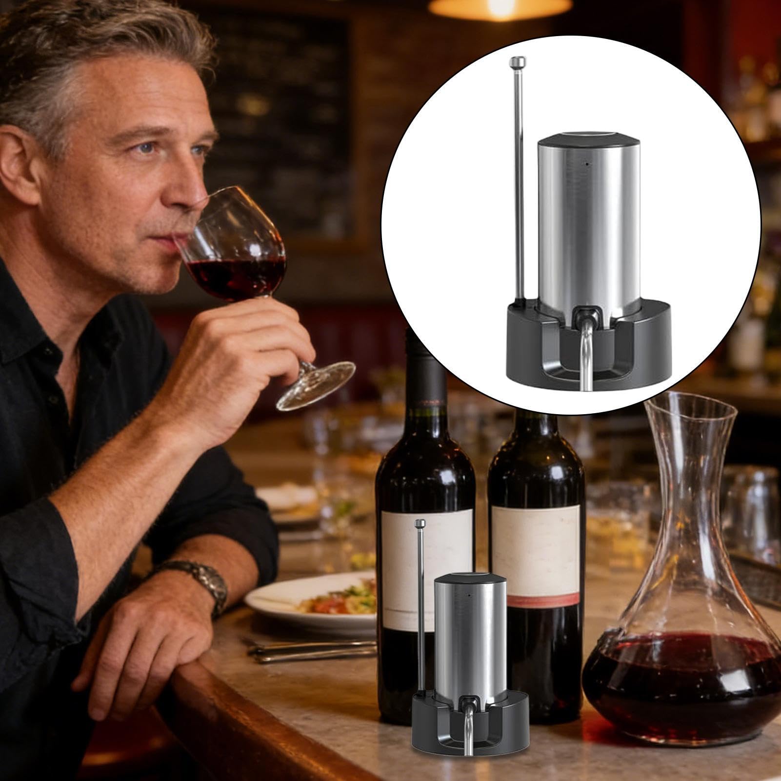 Aeratore per vino in acciaio inox, ricaricabile, portatile