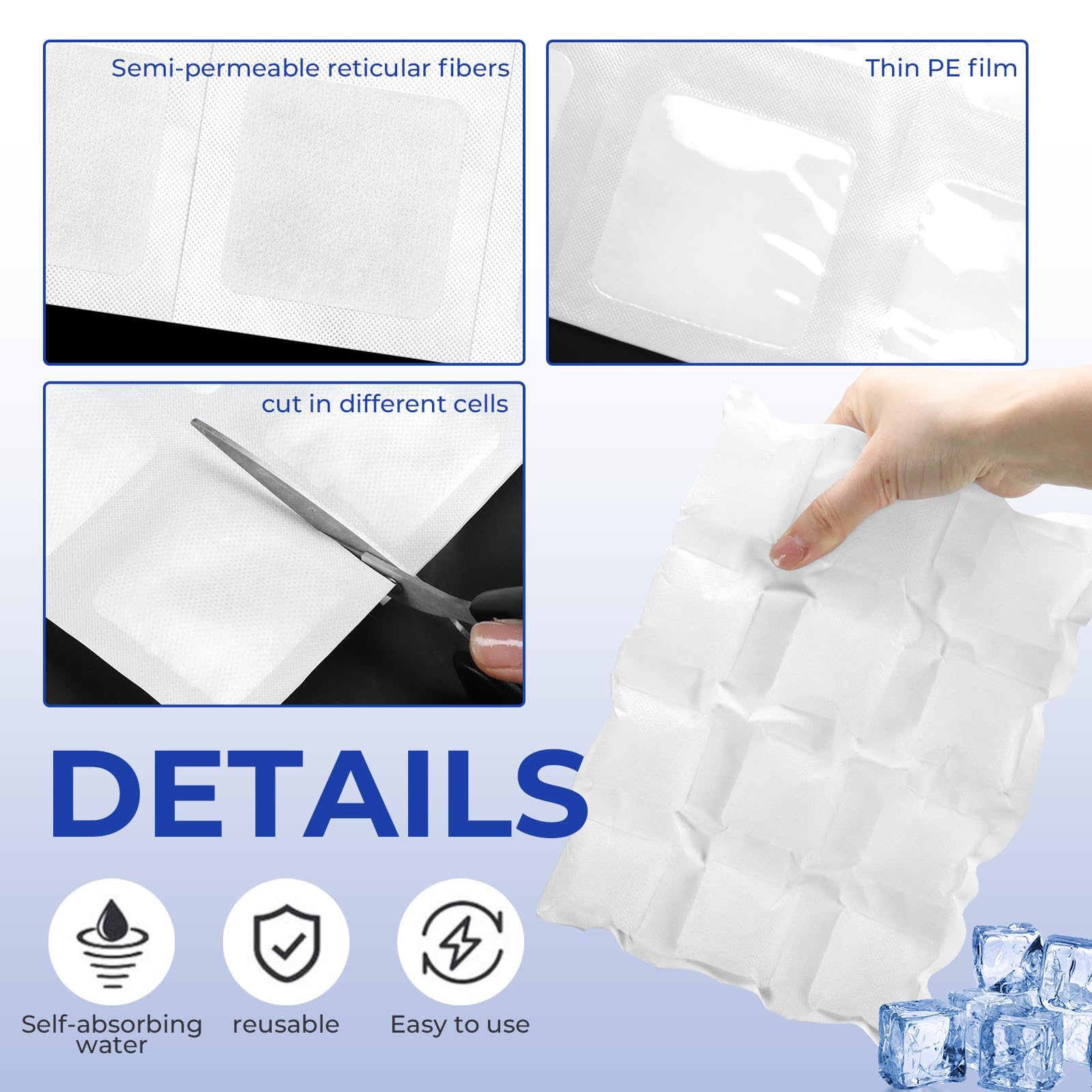Paquete de 10 paquetes de hielo autoabsorbentes, hojas de hielo para enfriadores, bolsa de hielo seco reutilizable, bolsa de almuerzo para congelador, hojas flexibles de bolsa de hielo, hojas de