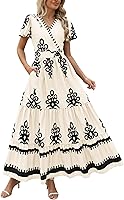 PRETTYGARDEN Women's Boho V-Neck Floral Maxi Dress with Bell Sleeves, Pockets & Flowy Tiered A-Line - Summer Casual 2025
