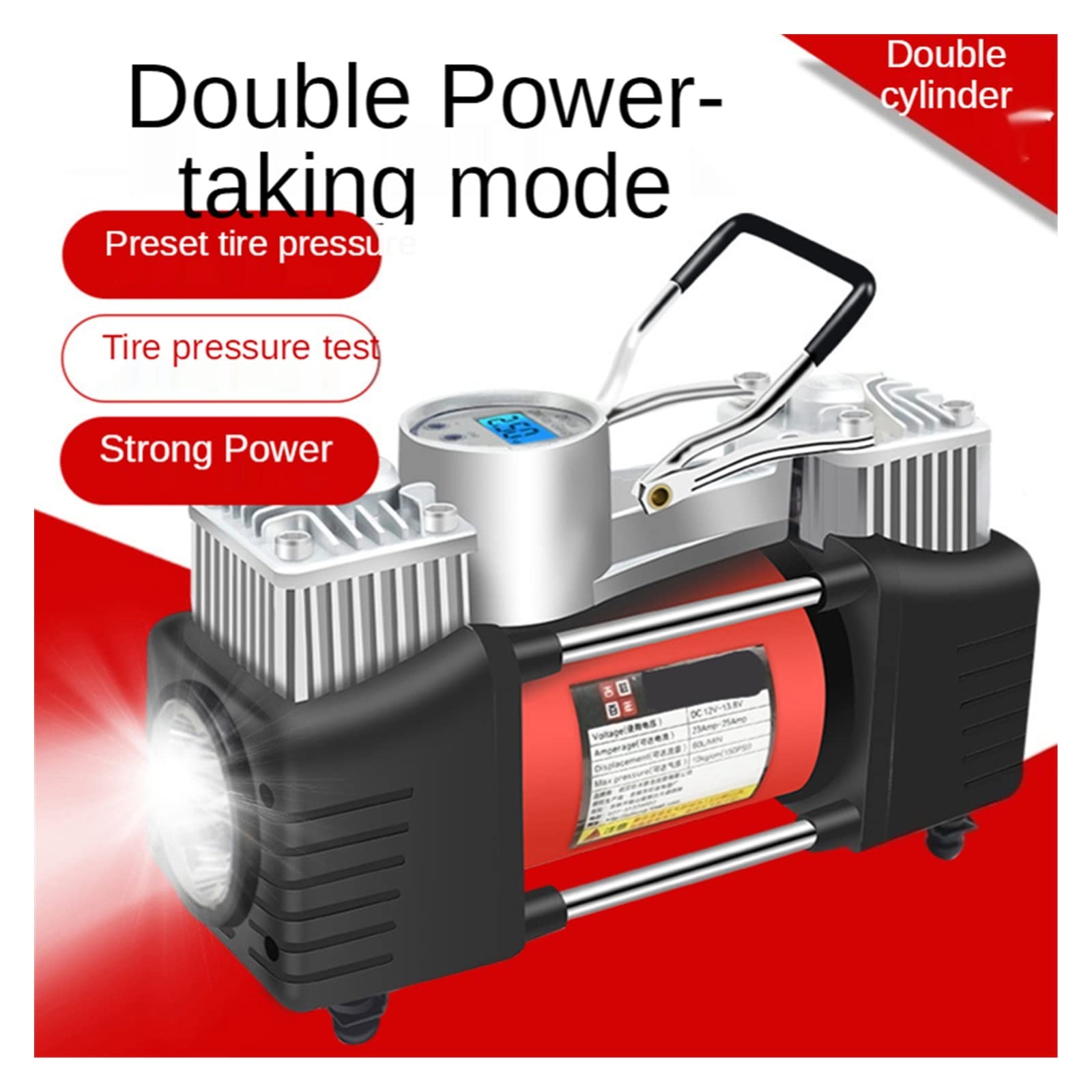 Cyfrowe ustawienie ciśnienia 12v sprężarka powietrza do nadmuchiwania opon samochodowych podwójny cylinder metalowy nadmuchiwacz do opon samochodowych wysokociśnieniowa pompa powietrza