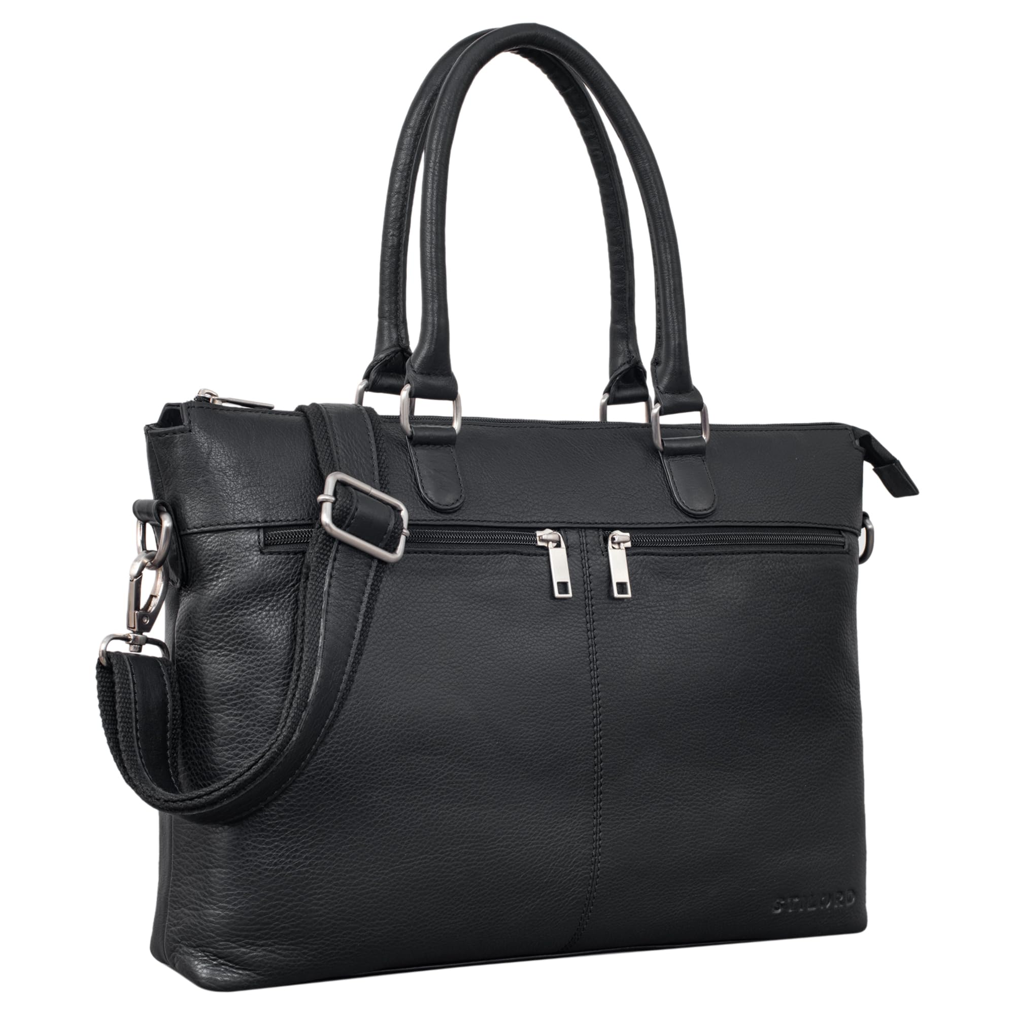 STILORD Bailey Business Laptoptasche Leder 15 Zoll Groß für Arbeit Büro Meeting Vintage Notebooktasche Umhängetasche Trolley Aufsteckbar Farbe:schwarz