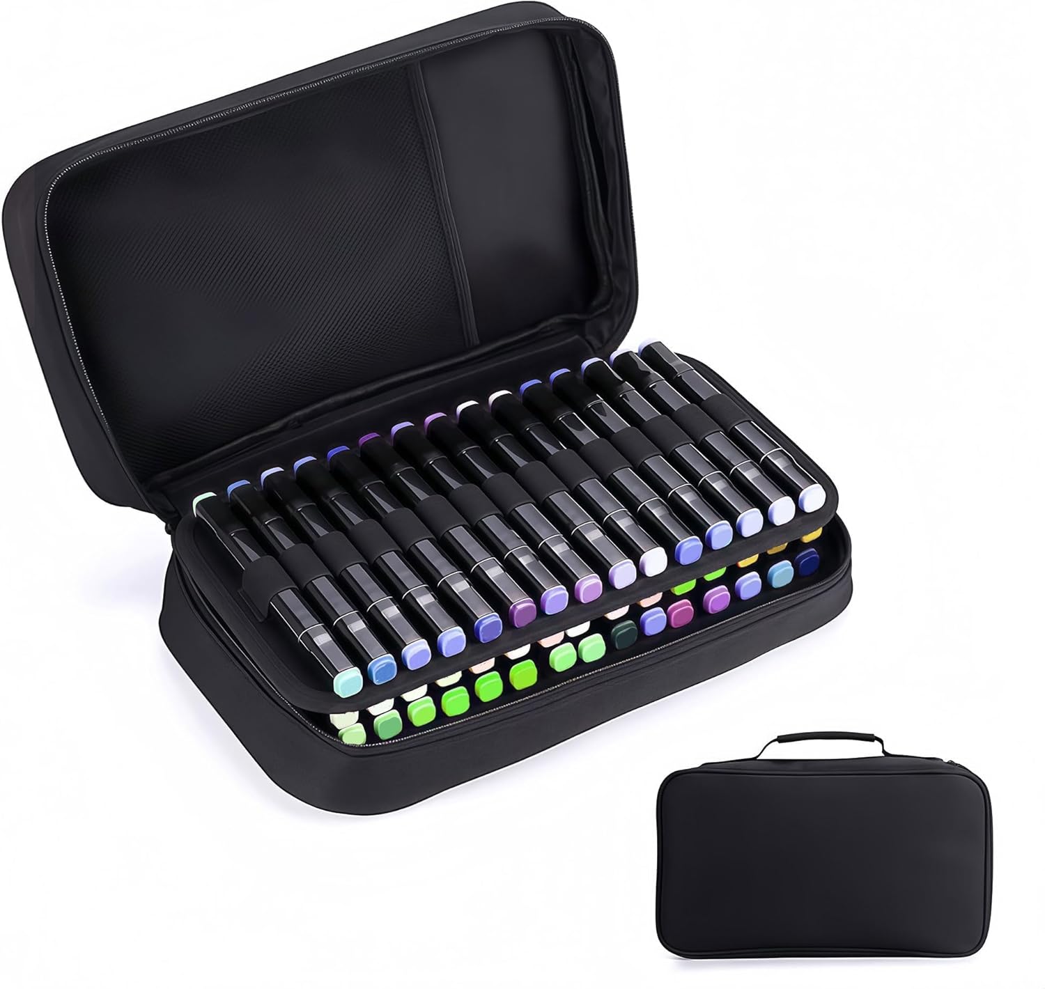 Eiyye Art Marker Portable Pen Case 60 Slots Markers Large Capacity Zippered Pen Holder for Colored Markers(Black)