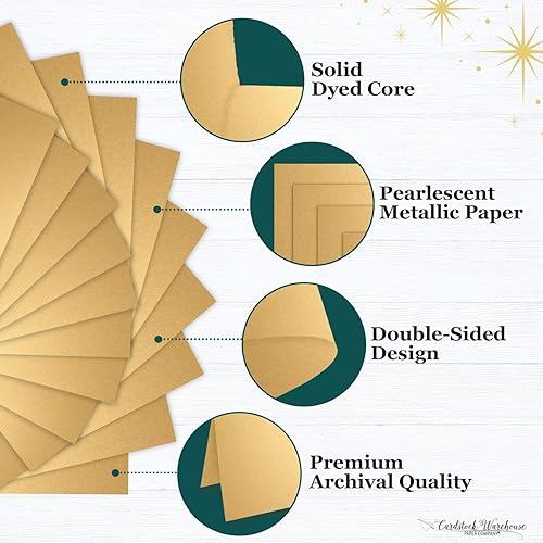 Miniatura 3 de Cardstock Warehouse - Papel de cartulina nacarado dorado brillante, 8.5 x 11 pulgadas, 105 libras, cubierta de 10.02 ozm, 25 hojas de Cardstock