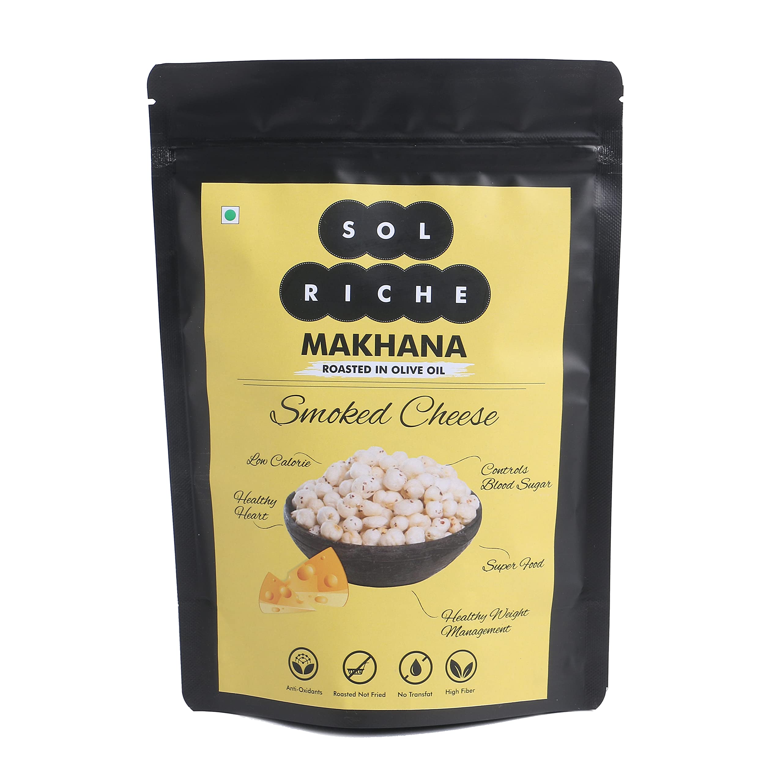 Sol Riche Olive Oil Roasted Makhana |Flavored Foxnuts |Smoked Cheese | 60 gm | Healthy Snacks |Gourmet Snack |Gluten Free | Zero Trans Fat | Zero cholesterol